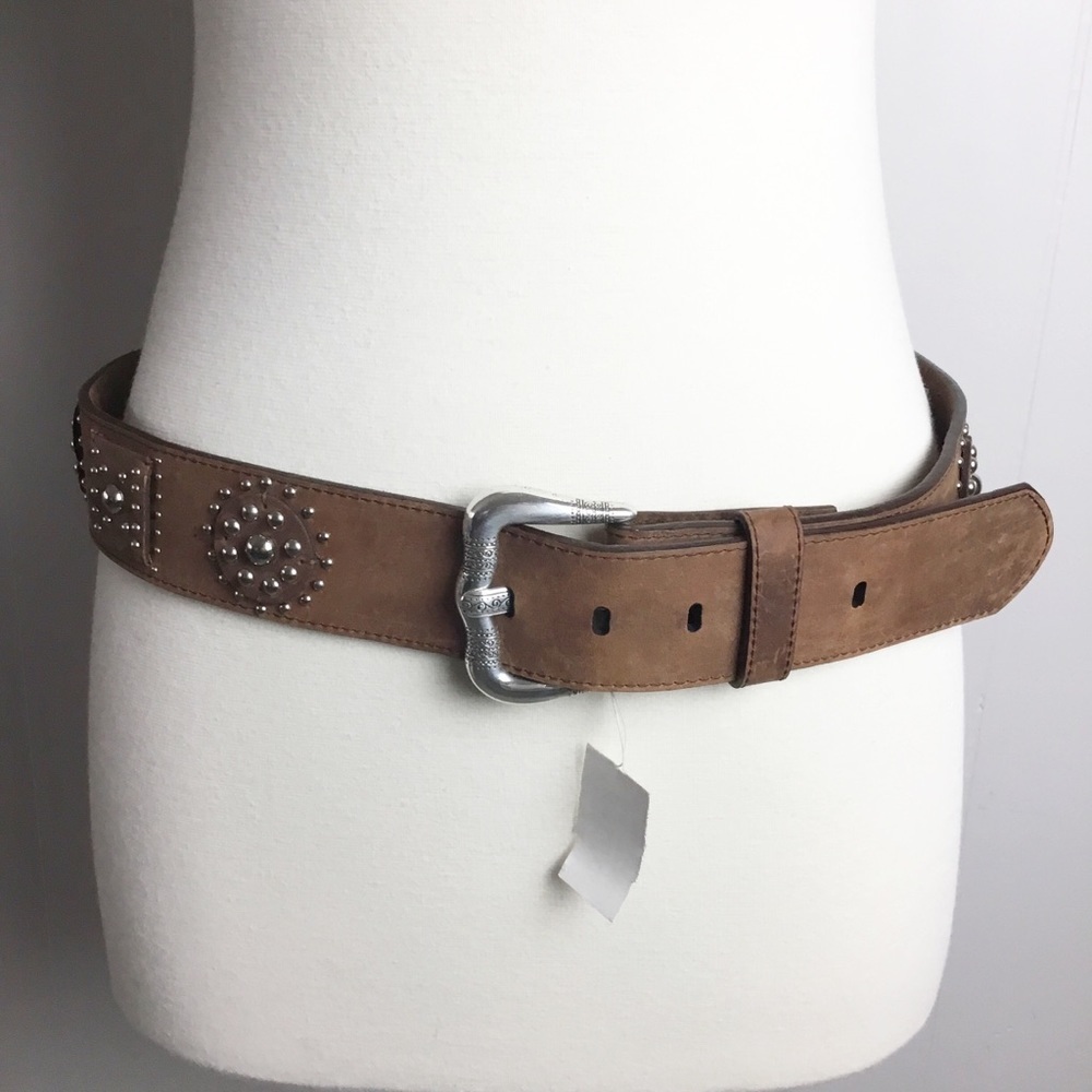 Vintage Brighton Brown Leather Studded Belt Size 34 L New